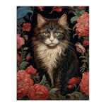 Stylish Maine Coon Cat In Pink Flower Garden Floral Design Illustration Artwork Extra Large XL Unframed Wall Art Poster Print