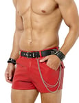 Casey Kevin Men's Sexy Leather Shorts Hot Boxer Pants with Pocket for Party CK3101-Big Red Large