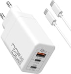 70W USB C Chargeur Rapide, 3 Ports PD 3.0 GaN Adaptateur Type C avec Câble 100W pour MacBook Pro Air M1 M2 Dell XPS iPhone 15 iPad Pro Air Samsung Galaxy S23 Ultra Plus S22 Steam Deck