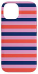 Coque pour iPhone 14 Rose Orange rayé Girly Esthétique Preppy Blue Navy Stripes