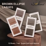 Natuhana Brun 0.15Mm Elipse Flat Ögonfransförlängning Individuell Falsk Mink Ellipse Platt Lashes Grossist Split Ti. Ögonfransar 0.15MM C