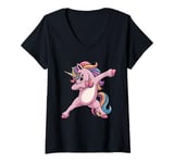 Womens Dabbing Unicorn Rainbow Hair Fun Unicorn Kids Girls Boys V-Neck T-Shirt