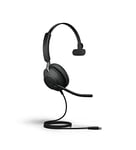 Jabra Evolve2 40 Casque PC Mono Écouteurs Certifié UC à Réduction du Bruit avec Technologie d'Appel à 3 Microphones - Câble USB-C - Noir