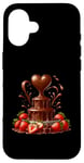 Coque pour iPhone 16 Fontaine à chocolat en forme de cœur - Saint-Valentin romantique