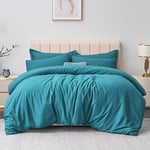 Aisbo King Size Duvet Covers Set Teal - 3Pcs Bedding Set Kingsize Soft Brushed Microfiber Quilt Cover with 2 Pillowcases