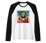 Bear boombox retro vintage sunglasses cool music paws detail Raglan Baseball Tee