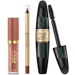 Max Factor Lip Gloss, Lip Liner and Mascara Bundle (Various Shades) - Warm Brown