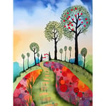 Artery8 Countryside House Path With Flowerbeds Folk Art Landscape Watercolour Painting Extra Large XL Wall Art Poster Print