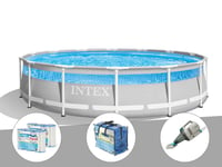 Kit piscine tubulaire Intex Prism Frame Clearview ronde 4,27 x 1,07 m + 6 cartouches de filtration + B?che ? bulles + Aspirateur