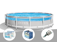 Kit piscine tubulaire Intex Prism Frame Clearview ronde 4,27 x 1,07 m + 6 cartouches de filtration + Bâche à bulles + Aspirateur