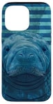 Coque pour iPhone 14 Pro Max Save The Manatee Crystal River FL Bleu abstrait rayé