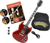 Pack Guitare Electrique Double Cut 2 Humbucker Set Housse Plectre Rouge Cherry