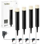 Xelloo® kit d’éclairage de Jardin Maze, 12 Volts, 4 luminaires en Aluminium/PVC 1W LED Blanc Chaud avec Piquet de Terre et Connexion coulissante Pratique, IP44, Installation Facile et sûre