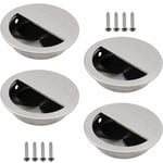 Lot de 4 Poignées Encastrables en Acier Inoxydable Argenté Poignée de Porte Coulissante Ronde Ø50mm avec un Trou Demi-Circulaire de 40 x 20mm Facile