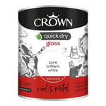 Crown Paint Quick Dry Gloss Brilliant White Interior Exterior Breatheasy 750ml