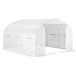 Outsunny Serre Tunnel de Jardin dim. 3,5L x 3l x 2H m Porte + 6 fenêtres enroulables Acier galvanisé bâche PE Haute densité Blanc