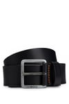 BOSS Mens Jeeko Sz40 Leather belt with logo and dark ruthenium hardware