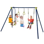 3-in-1 Kids Swing Set Metal A-Frame Swing Set U-shaped Swing Glider 2 Gym Ring