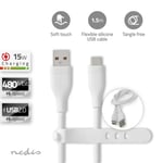 Nedis USB kaapeli | USB 2.0 | USB-A Uros | USB-C™ Uros | 15 W | 480 Mbps | Niklattu | 1.50 m | Pyöreä | Silikoni | Valkoinen | Laatikko