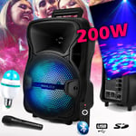 Enceinte Karaoke SONO DJ KoolStar autonome Mobile sur Batterie 8" - 200W - USB/Bluetooth/SD + Micro + Tel + Ampoule DIAMS