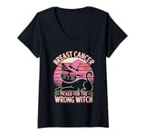 Womens Breast Cancer Picked The Wrong Witch Halloween Costume V-Neck T-Shirt