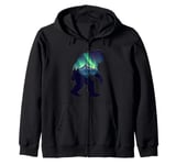 Bigfoot in the Forest Sasquatch Yeti Aurora Zip Hoodie