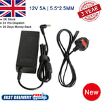 Psu Ac Dc 12v 5 Amp Power Supply Adapter Uk 3 Pin Plug 12 Volt Cctv Charger Cord