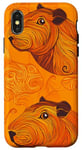 Coque pour iPhone X/XS Orange Abstrait Ethnique Capybara Rongeur Animal Motif