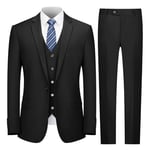 Cooper & Nelson Men's Suit Slim Fit, 3 Piece Suits for Men, One Button Solid Jacket Vest Pants with Tie, Tuxedo Set, Black, M