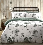 SINGLE Duvet cover set bedding winter toile stag country wildlife green check