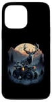 Coque pour iPhone 13 Pro Max Cerf avec VTT et coucher de soleil de montagne rétro années 70 aventure en plein air