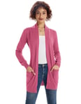 GRACE KARIN Cardigan Femme Vintage Manches Longue Pull Manteau Long Slim Fit Casual Travail avec Poches Automn Hivers XL Rose Foncé Tricoté