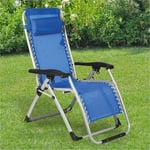 Chaise de jardin fauteuil relax pliant Big Zero Gravity métal tissu bleu