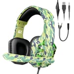 Gaming Headset Wired Stereo Surround Over-Head Gaming Headphone with 3.5MM Jack & Mic & LED Light RGB Backlit Noise Cancelling for Xbox One/PS4/PS5/Nintendo Switch/PC/Laptop/MAC/Smart Phone（Green)