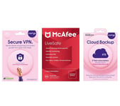 Mcafee LiveSafe (1 year for unlimited devices), Cloud Backup (4 TB, 3 years) & Secure VPN (1 year subscription, Download) Bundle