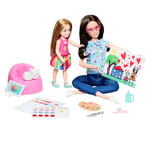 Barbie Art-thérapeute Coffret avec poupée thérapeute,petite poupée avec maillot émoticône à faire tourner,accessoires dont un animal,des éléments de jeu sur le thème de l’art et des autocollants,HRG48