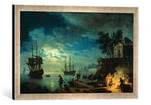 Kunst für Alle 'Image encadrée de Claude Joseph Vernet Night : A Port in The Moonlight de, 1748 Impression d'art dans Le Cadre de Haute qualité Photos Fait Main, 60 x 40 cm, Argent Raya