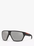 Prada PS 08US Men's Rectangular Sunglasses, Black/Silver Mirror