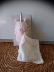 Doudou peluche licorne rose ailes mouchoir blanc Mes petits cailloux neuf 