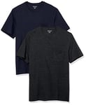 Amazon Essentials Men's T-Shirt Regular-Fit Short-Sleeve Crewneck Pocket, Pack of 2, Charcoal Heather/Navy, XL