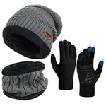 Hiver Bonnet Écharpe Ensemble Gants - Unisex Packs Snood Chapeau Mitaines Écran Tactile Tricot Laine Polaire Hiver Chaud Anti Froid Ski Musculation Cyclisme Moto Vtt Sports Plein Air Cadeau Noel