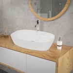 ECD Germany Vasque à Poser Lavabo Salle de Bain - 605 x 380 x 140 mm - en Céramique - Ovale - Blanc - Vasque Évier Lave-Main Toilette - Design