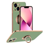 Rdyi6ba8 Coque pour iPhone 13 Coque, étui de Silicone Souple avec 360° Placage Anneau Support, Antichoc TPU Housse pour iPhone 13 - Vert Clair