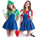 Dam Super Mario Luigi Kostym Kvinnors Halloween Maskeradklädsel Green XL