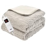 GlamHaus Heated Throw Blanket - Electric 85W For Over Bed Or Sofa - Luxurious & Soft - Cool Grey - 9 Temp Settings & 9-Hour Timer - Machine Washable - XL 160 x 130cm (Grey)