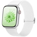 AMSKY Bracelet en Nylon Élastique Compatible avec Bracelet Apple Watch 40mm 44mm 46mm 42mm 41mm 45mm 38mm 49mm Femme Homme, Boucle Unique pour iWatch SE Ultra Serie 10 9 8 7 6 5 4 3 2 1, Blanc