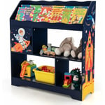 Bibliothèque Enfants en Bois 3 en 1, Meuble de Rangement avec 5 Compartiments, Étagère à Jouets, Patins Antidérapants, Idéal pour Salon, Chambre