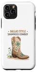 Coque pour iPhone 11 Pro Green Luck in Dallas Trèfle rétro vintage style cowboy