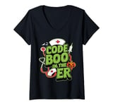 Womens Code Boo In The Er Crew Funny Ghost Halloween Boo-jee Nurse V-Neck T-Shirt