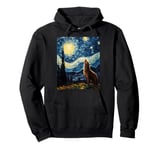 Starry Night Wolf Howling at the Moon van Gogh Painting Pullover Hoodie